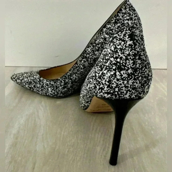 Jimmy Choo Monochrome Coarse Glitter Fabric Romy Pointed Toe Pumps Size 36 - Picture 7 of 11